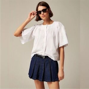 JCrew  Jolie White Eyelet cotton poplin top